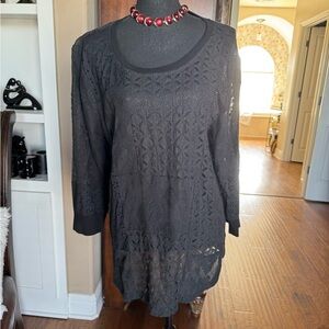 LOGO‎ Black Lace Eyelet Tunic Top
